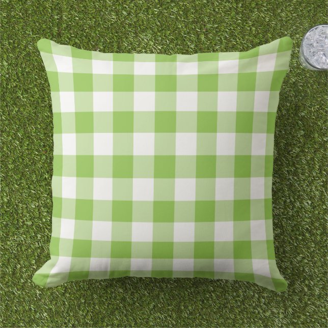 Coussin Lime vert et blanc En vichy Plaid Motif (Herbe)