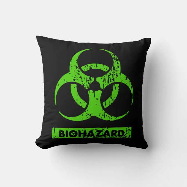 Coussin Lime Vert Néon Produits Chimiques Bio-Hazard Graph (Recto)