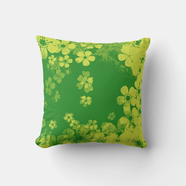 Coussin Lime vert Vintage motif floral (Recto)