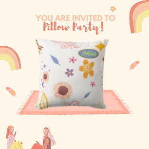 Coussin Limite du cadre Feuilles bleu et rose minimaliste