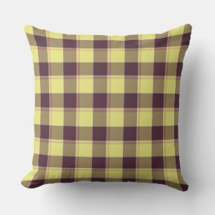 Coussin Lin et Brun Livide Carreaux Jaune Rustique