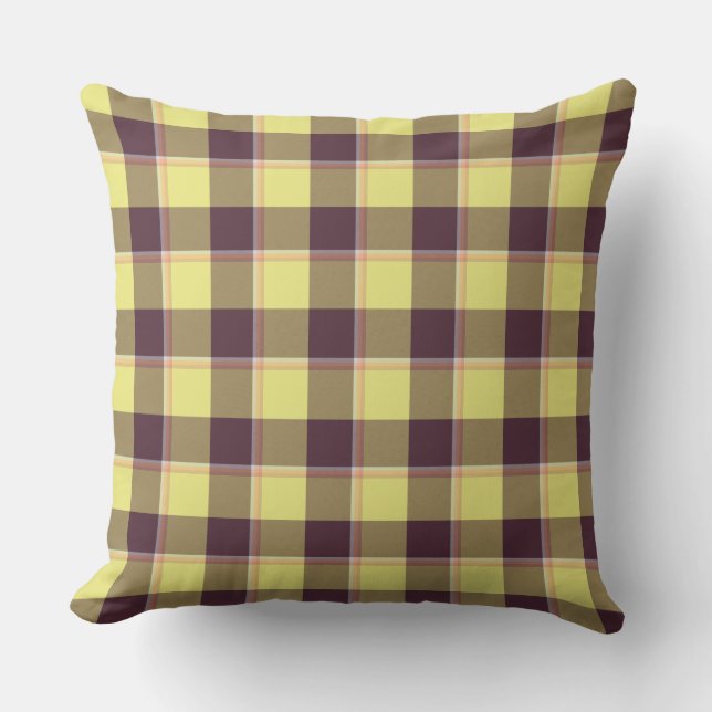 Coussin Lin et Brun Livide Carreaux Jaune Rustique (Recto)