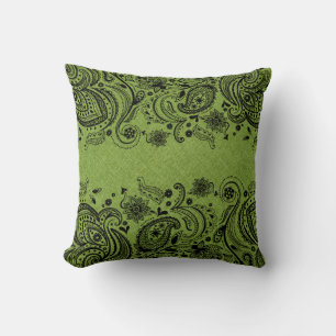 Coussin Lin vert et dentelle de marguerite noire