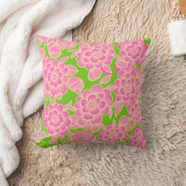 Coussin Lina 💚💗 Floral Baroque Vert Citron (Couverture)