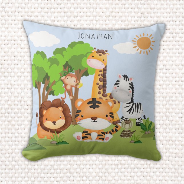 Coussin Lindo Animales de la Selva Acuarela Niños (Créateur téléchargé)