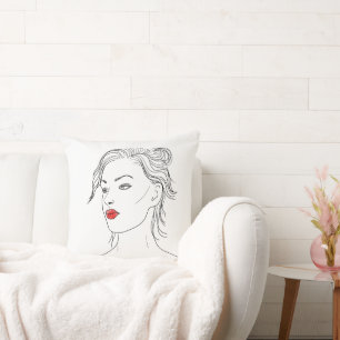 Coussin Line Art Femme en rouge