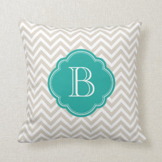 Coussin Linge Beige Chevron Personnalisé Monogramme