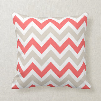 Coussin Linge Beige et corail Chevron