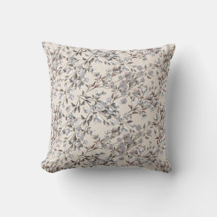 Coussin Linge Beige & Gris Élégant Dainty Motif Floral