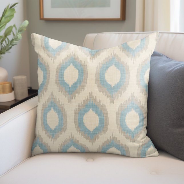Coussin Linge rustique Beige et bleu Ikat Imprimer (Créateur téléchargé)