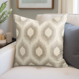Coussin Linge rustique Beige et Taupe Ikat Impression