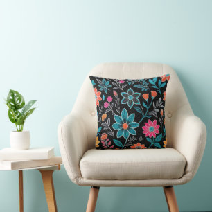 Coussin Linoprint coloré motif floral