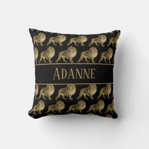 Coussin Lion africain noir et or