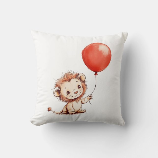 Coussin Lion bébé joueuse avec ballon rouge (Recto)