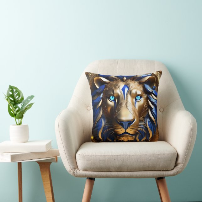 Coussin Lion bleu saphir et or (Chaise)