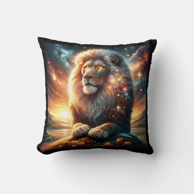Coussin Lion Cosmique Galaxie Espace Lion Astrologie  (Recto)