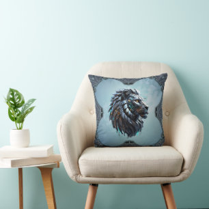 Coussin Lion Cybernétique La fusion de puissance et de tec