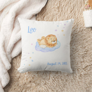 Coussin Lion de bébé avec nom et date de naissance
