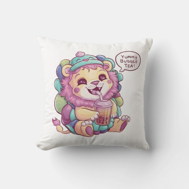 Coussin Lion de dessin adorable : Cosy, Kawaii Vibes (Recto)