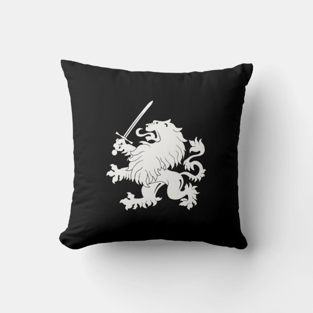 Coussin Lion effréné avec le carreau d'héraldique d'épée (Recto)