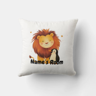 Coussin Lion et manchot charmants pour la chambre des enfa