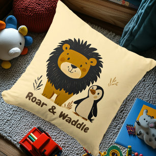 Coussin Lion et manchot   Décor Chambre Enfants