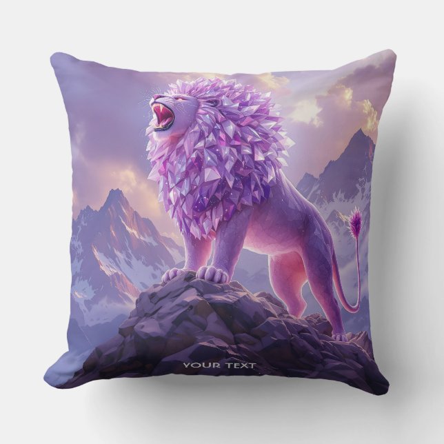 Coussin Lion Fantastique Mignon en Améthyste Violette (Recto)