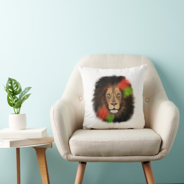 Coussin lion fierté noire rouge vert unité jungle chat roi (Chaise)