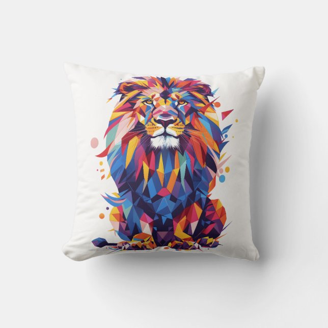 Coussin Lion géométrique coloré (Recto)
