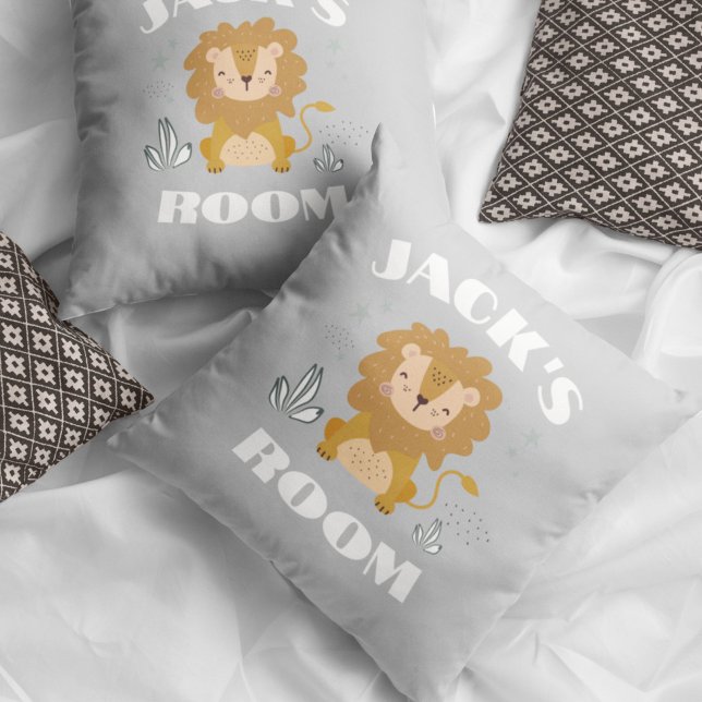 Coussin Lion gris Customisé salle de soins infirmiers pour (Gray Lion Customized Nursery Kids Room Throw Pillow
)