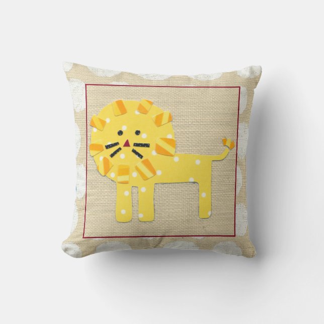 Coussin Lion jaune avec Pois blancs (Recto)
