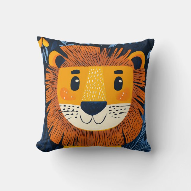 Coussin Lion Jaune Orange Bleu Enfants Safari Nurserroom (Recto)