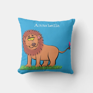 Coussin Lion joyeux avec dessin animé de papillon