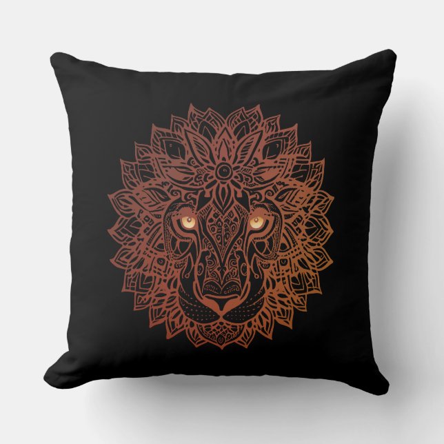 Coussin Lion Mandala Ornamental, Lion Dessiné À La Main Ma (Recto)