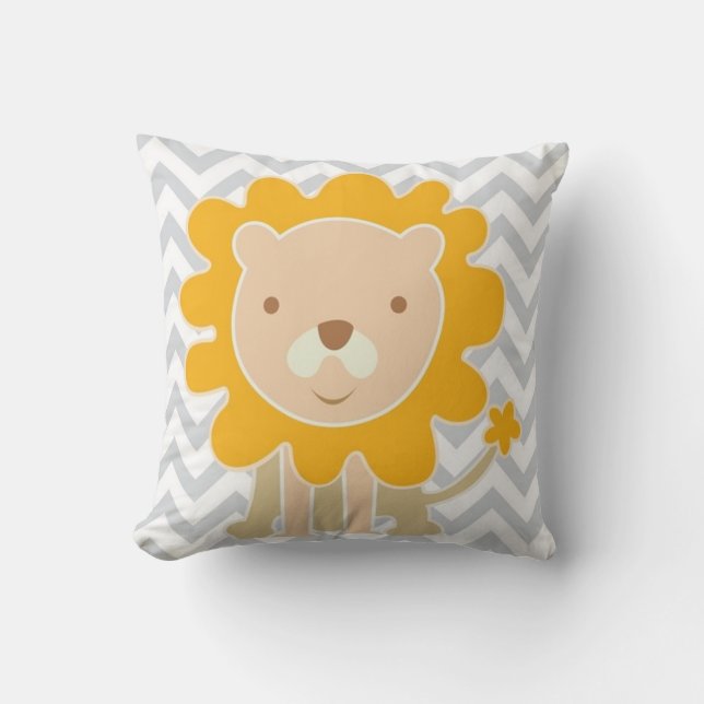 Coussin Lion mignon, sur des chevrons (Recto)