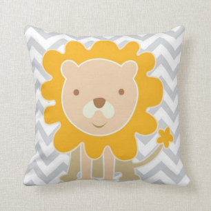 Coussin Lion mignon, sur des chevrons