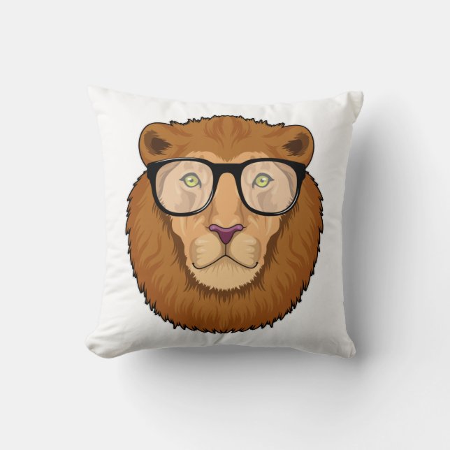 Coussin Lion Nerd avec lunettes (Recto)