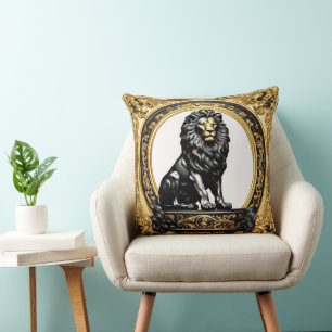 Coussin Lion or et cadre ornemental noir