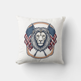 Coussin Lion patriotique avec drapeaux américains vintage