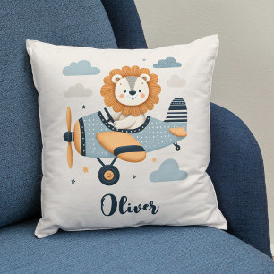 Coussin Lion pilote mignon sur l'avion de charme
