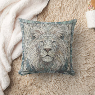 Coussin Lion Portrait Mosaic Art