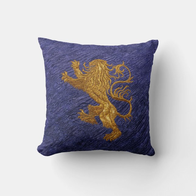 Coussin Lion rampant - or sur bleu (Recto)
