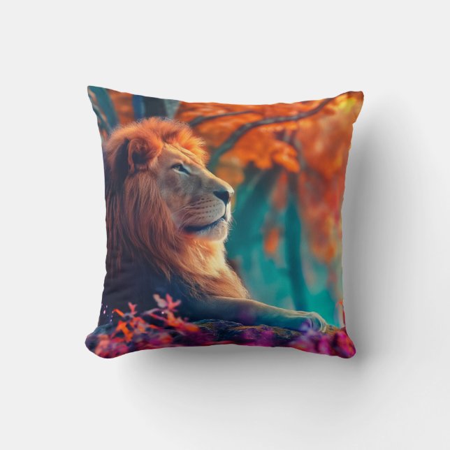 Coussin Lion Royal dans le design de la Forêt Enchantée (Recto)