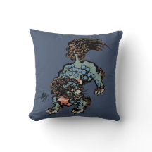 Lion Shi Chinois Vintage sur Bleu Jean Bleu