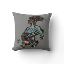 Lion Shi Chinois Vintage sur Gris Moyen