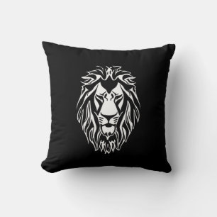 Coussin Lion triste noir et blanc écaille