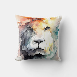 Coussin Lion Wild Animal Nature Aquarelle Art Peinture