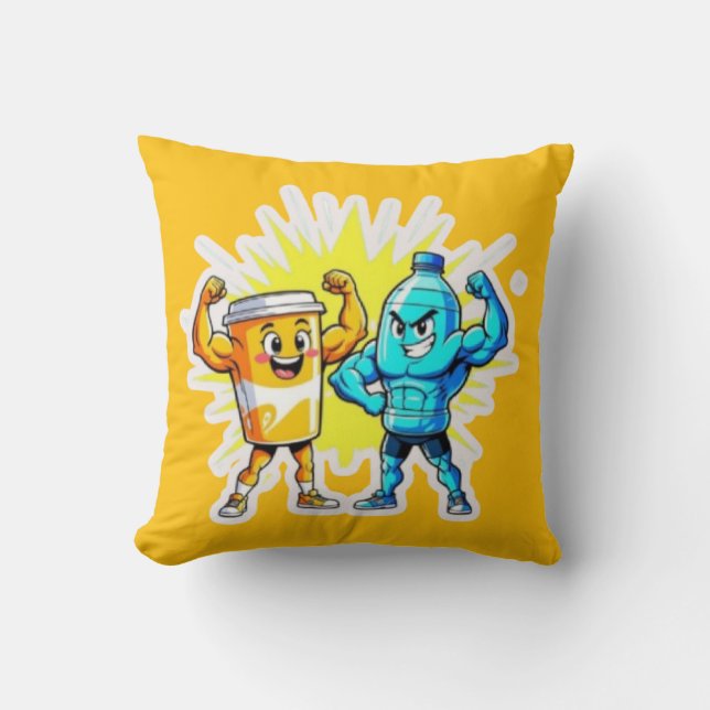 Coussin Liquid Strength – Funny Juice & Water Muscle Desig (Recto)