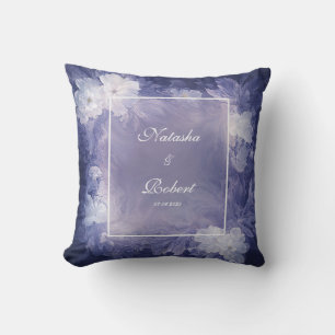 Coussin Liquide artistique marbré blanc floral violet bleu