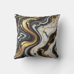 Coussin Liquide Doré Noir Blanc Aspect Marbre Mariage Glam